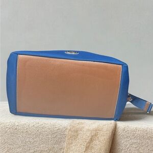 Coach | Bags | Coach Blue Brown Tote Leather Straps Discontinued Style ...
